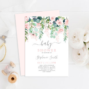 Roze Floral Baby shower Girl Invitation Kaart