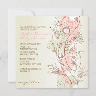 Roze   Floral Baby Shower Invitaties Kaart
