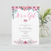 Roze Floral Baby shower Kaart (Staand voorkant)