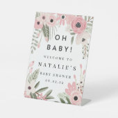  Roze Floral Baby shower Welkom Pedestal Reclamebord Met Voetstuk (Voorkant)