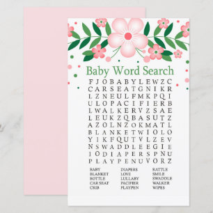 Roze Floral Baby shower Word Search Game