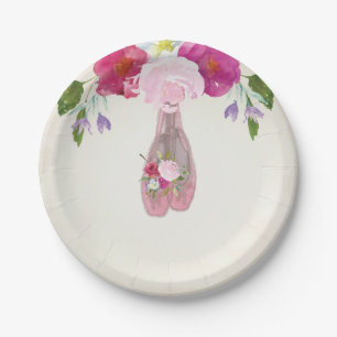 Roze Floral Ballerina First Birthday 7" Bord