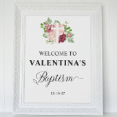 Roze Floral Baptism Girl Welcome Poster