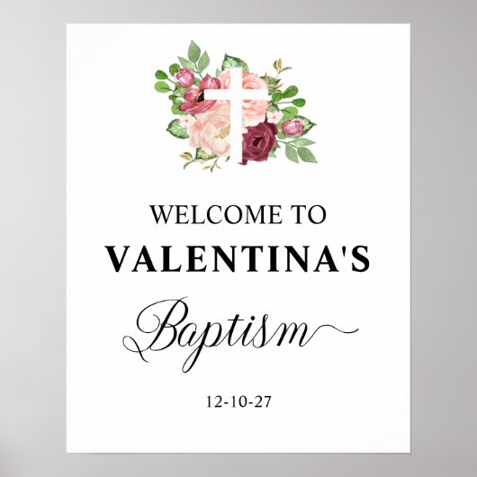Roze Floral Baptism Girl Welcome Poster (Voorkant)