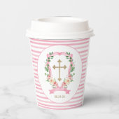Roze Floral Baptisme Papieren Bekers (Achterkant)
