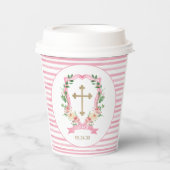 Roze Floral Baptisme Papieren Bekers (Voorkant)