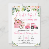 Roze Floral Barn Tractor Boerderij Birthday Uitnod