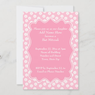 Roze Floral Bat Mitzvah Kaart