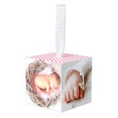 Roze Floral Birth Stats Custom Photos Kubus Ornament (Voorkant hoekig)