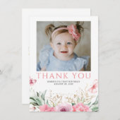 Roze Floral Birthday Hartelijk dank Bedankkaart (Voorkant / Achterkant)