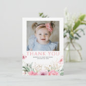 Roze Floral Birthday Hartelijk dank Bedankkaart (Staand voorkant)