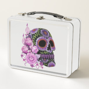 Roze Floral Black Sugar Skull Day of the Dead