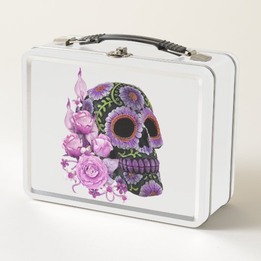 Roze Floral Black Sugar Skull Day of the Dead (Voorkant)