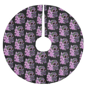 Roze Floral Black Sugar Skull Day of the Dead Kerstboom Rok