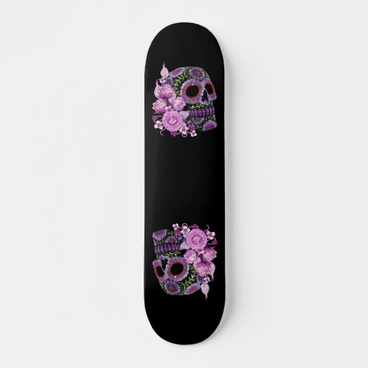Roze Floral Black Sugar Skull Day of the Dead Skateboard (Voorkant)