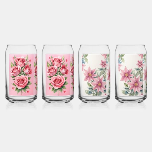 roze Floral Blikvorm Glas (Voorkant)