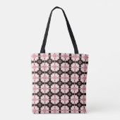 Roze Floral Block Pattern op Dark Brown Draagtas (Achterkant)