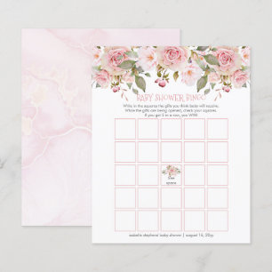 Roze Floral Blooms Baby shower Bingo Kaart