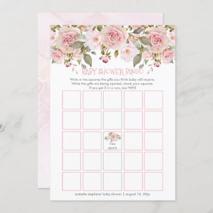 Roze Floral Blooms Baby shower Bingo Kaart
