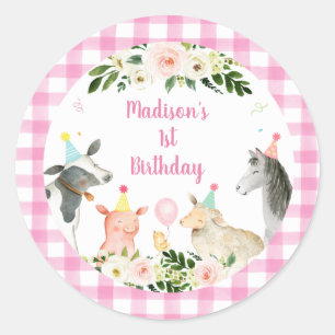 Roze Floral Boerderij Dierendag Ronde Sticker