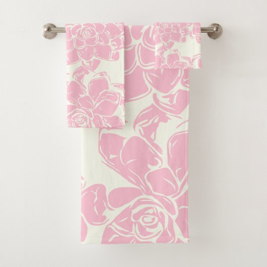 Roze Floral Boho Chic Flower Pattern Bad Handdoek (Insitu)