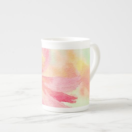 Roze Floral Bone China Mok (Voorkant rechts)