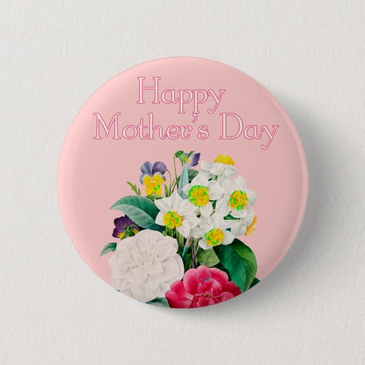  Roze Floral Bouquest Happy Moederdag Ronde Button 5,7 Cm (Voorkant)