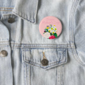  Roze Floral Bouquest Happy Moederdag Ronde Button 5,7 Cm (In situ)