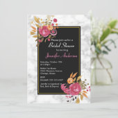 Roze Floral Bouquet op White Marble Vrijgezellenfe Kaart (Staand voorkant)