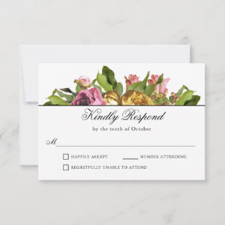 Roze Floral Bouquet Wedding RSVP Kaartje