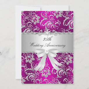 Roze Floral & Bow 25th Wedding Jubileum Invite Kaart