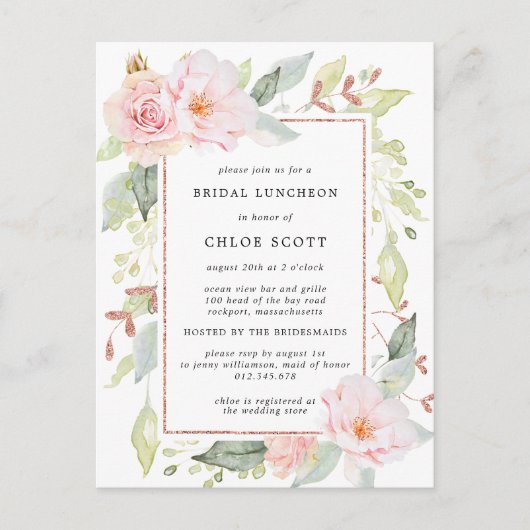 Roze Floral Bridal Luncheon Invitation Briefkaart (Voorkant)