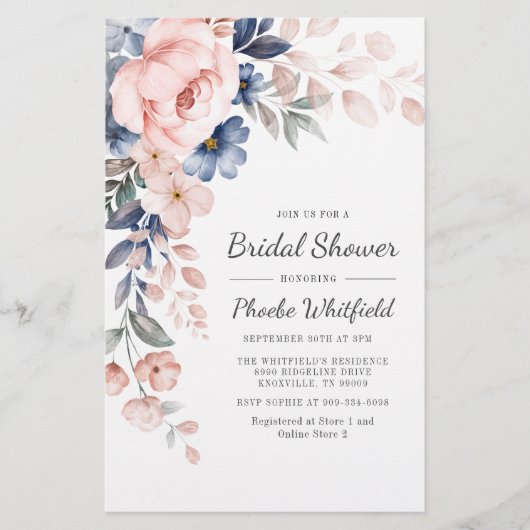 Roze Floral Bridal Shower Briefpapier (Voorkant)