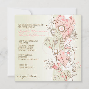 Roze Floral Bridal Shower Invitations Kaart