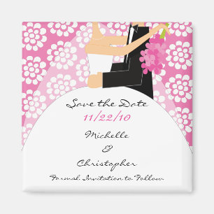Roze Floral Bride & Groom sparen de Datum Magnet Magneet