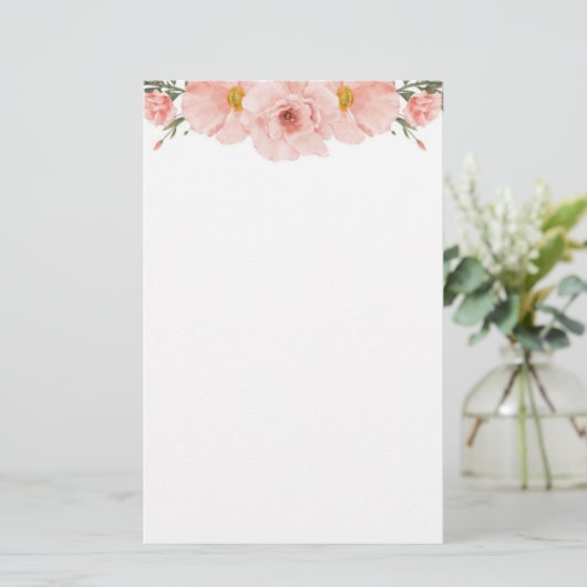 Roze Floral Briefpapier (Staand voorkant)