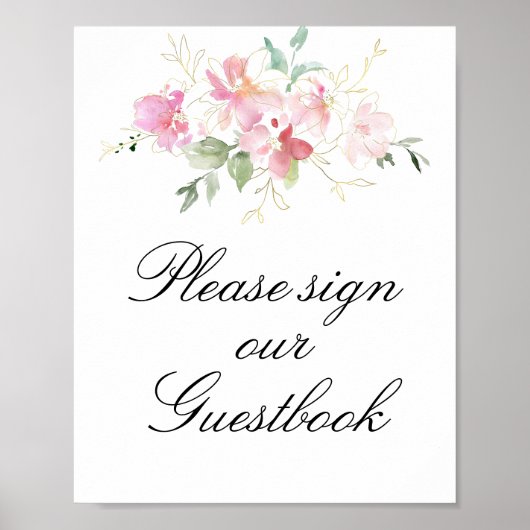 roze floral bruiloft guestbook poster (Voorkant)