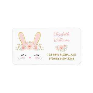 Roze Floral Bunny / Cute Rabbit Return Address Etiket