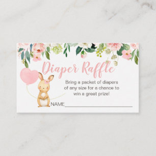 Roze Floral Bunny Diaper Raffle Card Tussenvoegsel Informatiekaartje