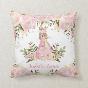 Roze Floral Bunny Rabbit Baby Girl Nursery Room Kussen