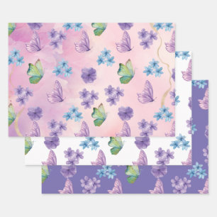 Roze Floral Butterfly Inpakpapier Vel