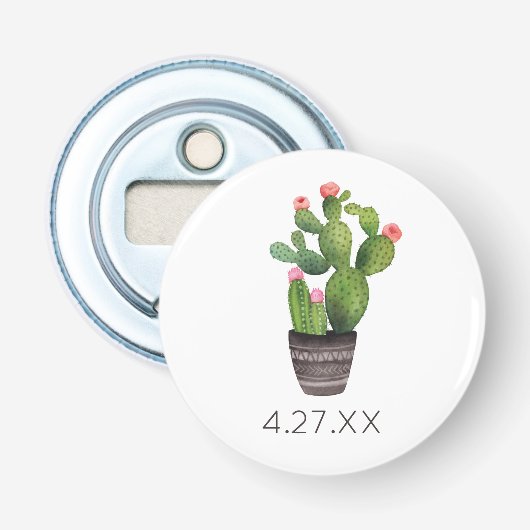 Roze Floral Cactus Button Flesopener (Voorkant)