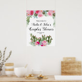 Roze Floral Cactus Couples Shower Welkomstbord Poster (Keuken)