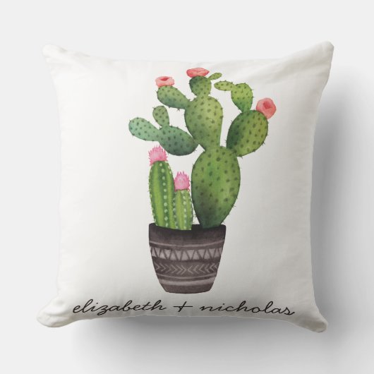Roze Floral Cactus Kussen (Voorkant)