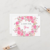 Roze Floral Cadeaubon Kaart (Voorkant / Achterkant in situ)