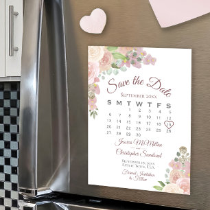 Roze Floral Calendar Wedding Save the Date Magnet