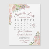 Roze Floral Calendar Wedding Save the Date Magnet (Voorkant)