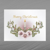 roze Floral Candle Waterverf Kerstmis Feestdagenkaart