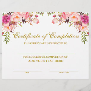 Roze Floral Certificate of CompleTING Gold