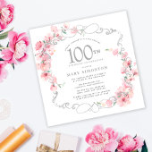 Roze Floral Cherry Blossom 100th Birthday Party Kaart
